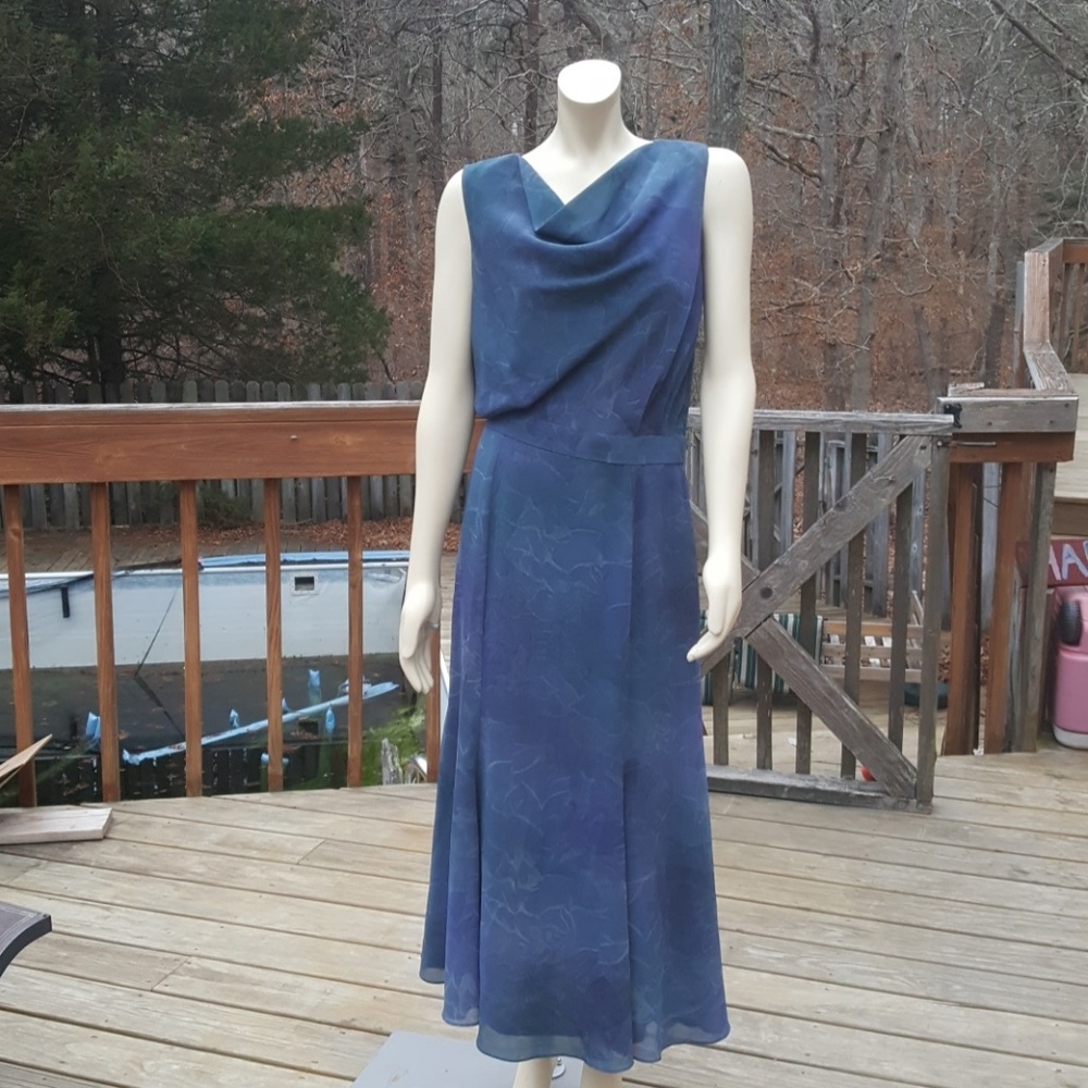 YL by YAIR, blue sleeveless cowl neck Dress, Sz 10
